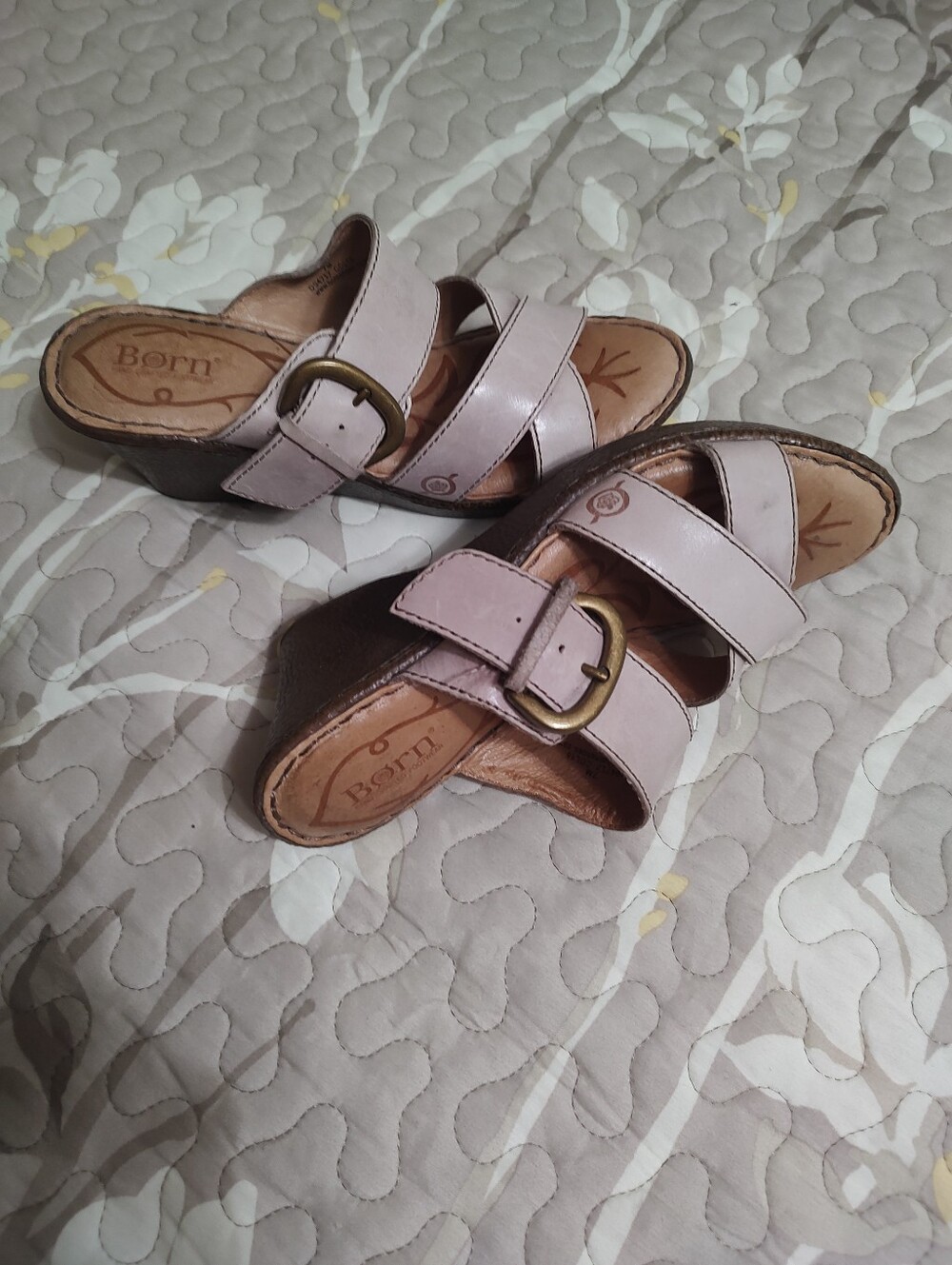Born Tan Leather Buckle Slide Mules